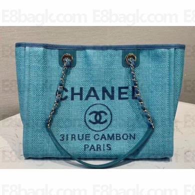 Chanel Striped Deauville Small Shopping Bag A67001 Turquoise Green 2020