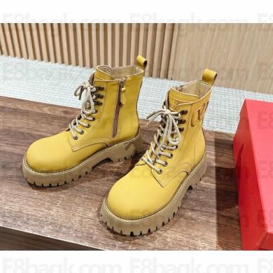 Valention women's lace-up calfskin ankle boot in yellow 2024