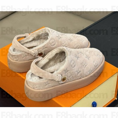 Louis vuitton Aspen Platform Clog Monogram-debossed suede calf leather and shearling Beige 2024