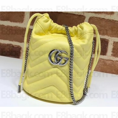 Gucci Leather GG Marmont Double G Mini Bucket Bag 575163 Pastel Yellow 2020