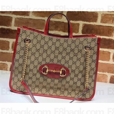 Gucci 1955 Horsebit Medium Tote Bag 621144 GG Canvas Red 2020