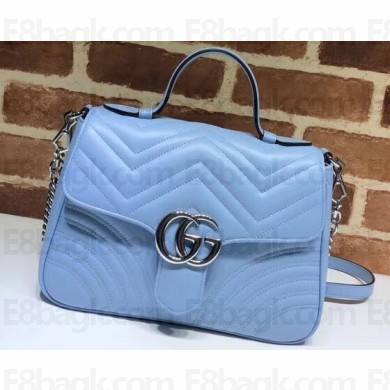 Gucci Leather GG Marmont Small Top Handle Bag 498110 Pastel Blue 2020
