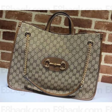 Gucci 1955 Horsebit Large Tote Bag 623695 GG Canvas Brown 2020