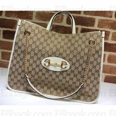 Gucci 1955 Horsebit Large Tote Bag 623695 GG Canvas White 2020