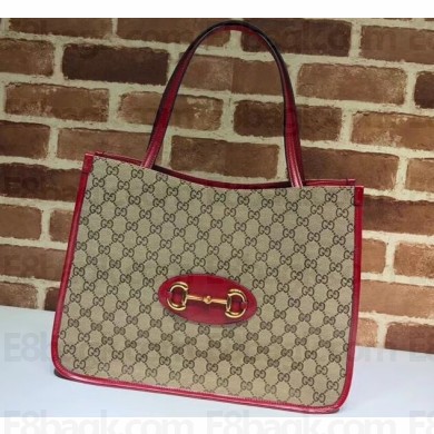 Gucci 1955 Horsebit Medium Tote Bag 623694 GG Canvas Red 2020
