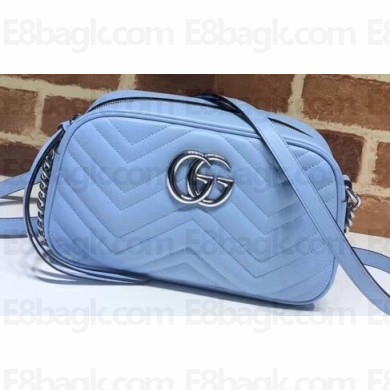 Gucci Leather GG Marmont Small Shoulder Camera Bag 447632 Pastel Blue 2020