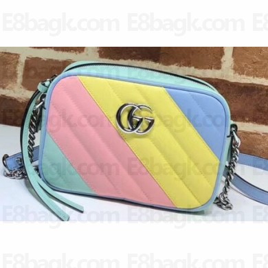 Gucci Leather GG Marmont Mini Shoulder Camera Bag 448065 Multicolored Pastel 2020
