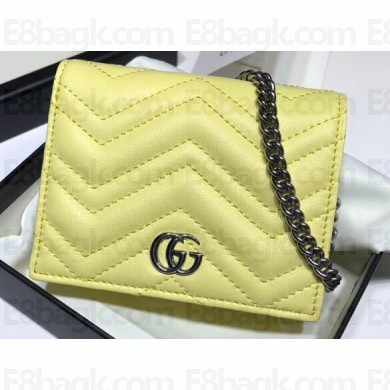 Gucci Leather GG Marmont Double G Mini Chain Bag Wallet 625693 Pastel Yellow 2020