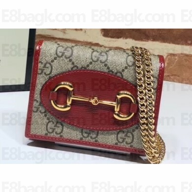 Gucci 1955 Horsebit Small Wallet with Chain Bag 623180 GG Canvas Red 2020