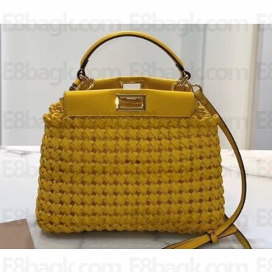 Fendi Leather Peekaboo Iconic Mini Interlace Bag Yellow 2020