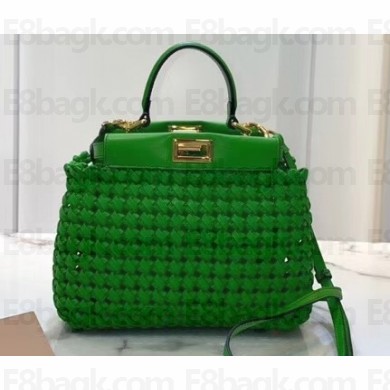 Fendi Leather Peekaboo Iconic Mini Interlace Bag Green 2020
