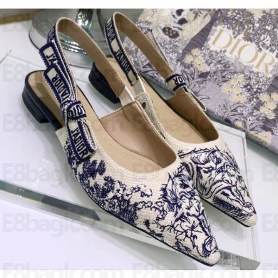 Dior J'Adior Slingback Ballet Flats Toile de Jouy Embroidered Blue 2020