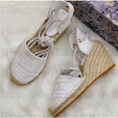 Dior Granville Embroidered Cotton Wedge Lace-up Espadrilles White 2020