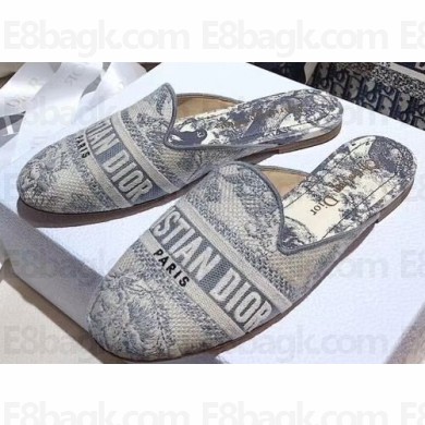 Dior Off Mules Toile de Jouy Embroidered Gray 2020
