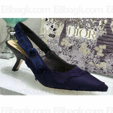 Dior Heel 6.5cm J'Adior Slingback Pumps Camouflage Embroidered Dark Blue 2020