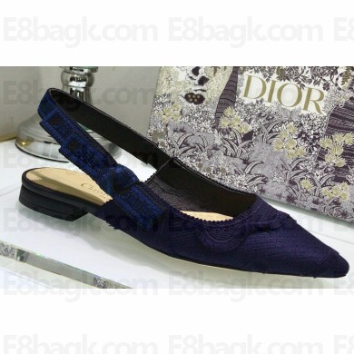 Dior J'Adior Slingback Ballet Flats Camouflage Embroidered Dark Blue 2020