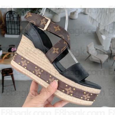 Louis Vuitton Heel 10cm Platform 6cm Boundary Wedge Sandals Black 2020