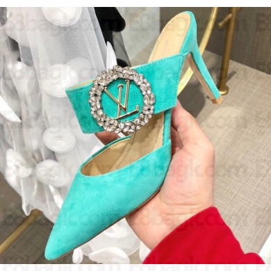 Louis Vuitton Heel 8.5cm Madeleine Mules Velvet Turquoise 2020