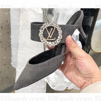 Louis Vuitton Heel 4.5cm Madeleine Mules Suede Gray 2020