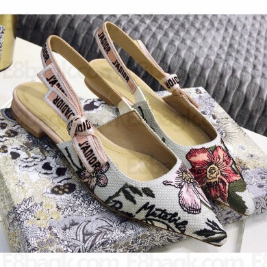 Dior J'Adior Slingback Ballet Flats Multicolor Cotton with Rosa Mutabilis Embroidery 2020
