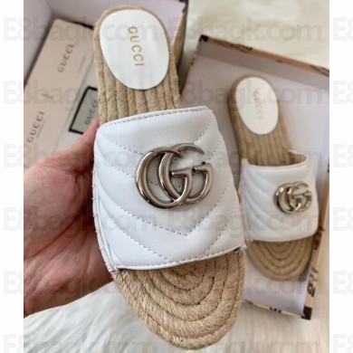 Gucci GG Matelassé Espadrilles Slides Sandals White 2020