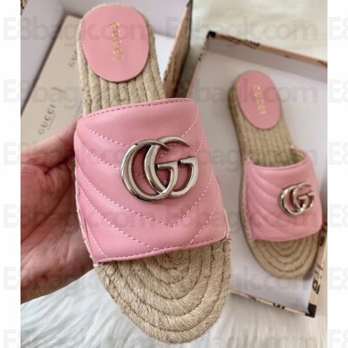 Gucci GG Matelassé Espadrilles Slides Sandals Pastel Pink 2020