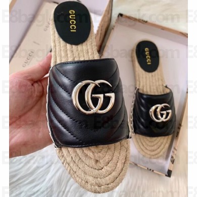 Gucci GG Matelassé Espadrilles Slides Sandals Black 2020