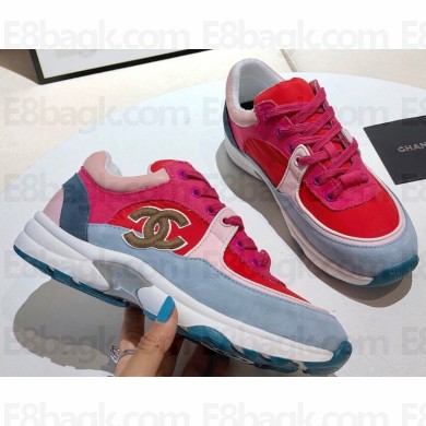 Chanel Suede Calfskin CC Logo Sneakers Red 2020