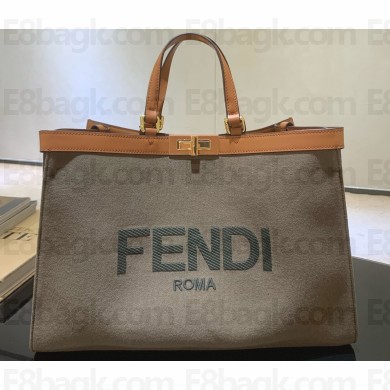 Fendi Medium Peekaboo X-Tote Shopper Bag Dark Green Canvas 2020
