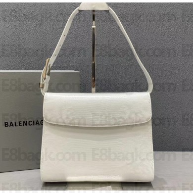 Balenciaga Ghost Medium Shoulder Bag Lizard Pattern White 2020