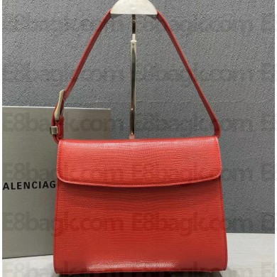 Balenciaga Ghost Medium Shoulder Bag Lizard Pattern Red 2020
