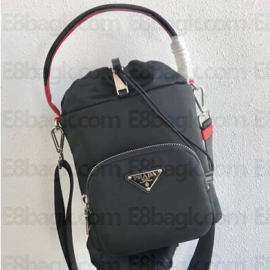 Prada Nylon Bucket Bag 1BE026 Black/Red 2020