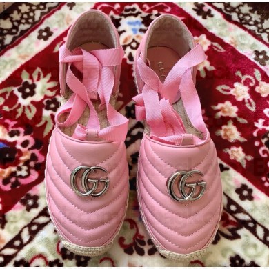 Gucci Double G Espadrilles Sandals Pastel Pink with Grosgrain Lace-up 2020