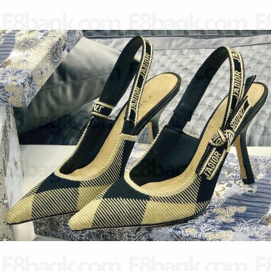 Dior Heel 9.5cm J'Adior Slingback Pumps Check Black/Beige 2020