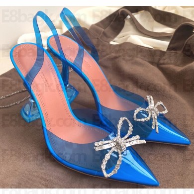 Amina Muaddi Heel 10cm Rosie Embellished PVC Bow Pumps Blue