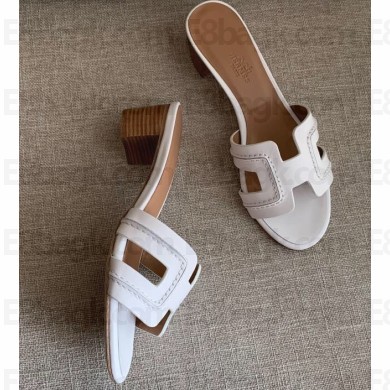 Hermes Heel 5cm Oasis Slipper Sandals White/Stitching 2020