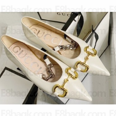 Gucci Chain Leather Ballet Flats with Horsebit 621161 White