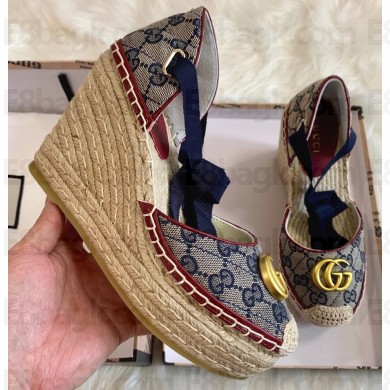 Gucci GG Matelassé Canvas Platform Espadrilles Sandals Blue 2020