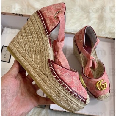 Gucci GG Matelassé Canvas Platform Espadrilles Sandals Pink 2020
