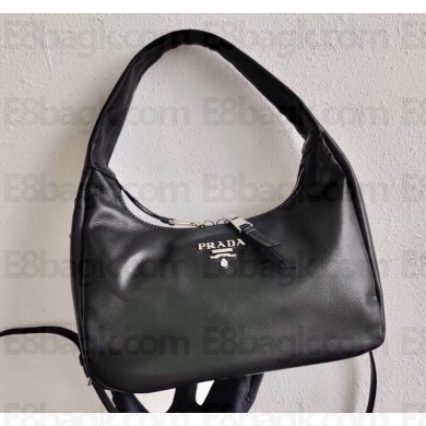 Prada Leather Hobo Bag 1BC132 Black 2020
