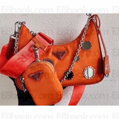 Prada Re-Edition 2005 Nylon Shoulder Hobo Bag 1BH204 Mirror Patches Orange 2020