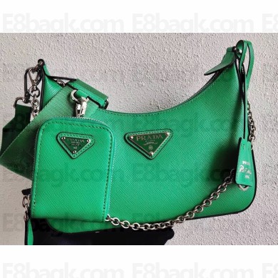 Prada Re-Edition 2005 Saffiano Leather Shoulder Hobo Bag 1BH204 Green 2020