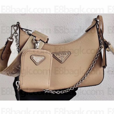 Prada Re-Edition 2005 Saffiano Leather Shoulder Hobo Bag 1BH204 Beige 2020