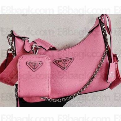 Prada Re-Edition 2005 Saffiano Leather Shoulder Hobo Bag 1BH204 Pink 2020