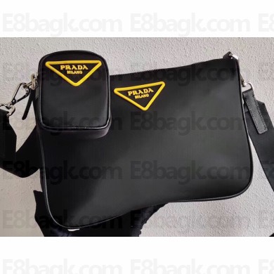 Prada Nylon Cross-Body Bag 2VH113 Black/Yellow Logo 2020