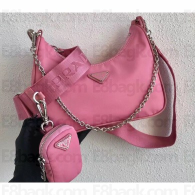 Prada Re-Edition 2005 Nylon Shoulder Hobo Bag 1BH204 Pink 2020
