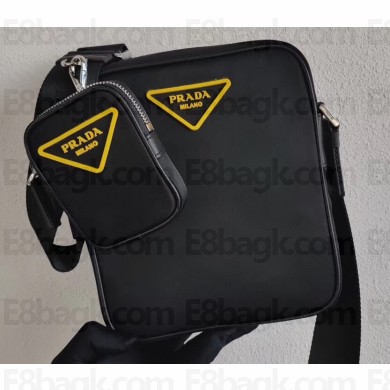 Prada Nylon Bandoleer Cross-Body Bag 2VH112 Black/Yellow Logo 2020
