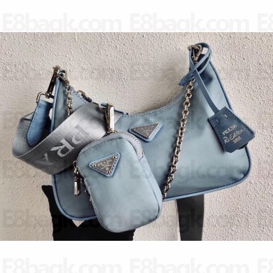 Prada Re-Edition 2005 Nylon Shoulder Hobo Bag 1BH204 sky blue 2020