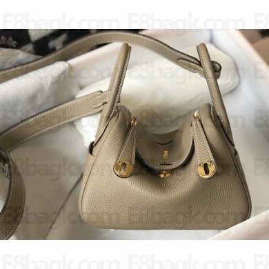 Hermes Mini Lindy 19cm Bag Pale Gray/Gold