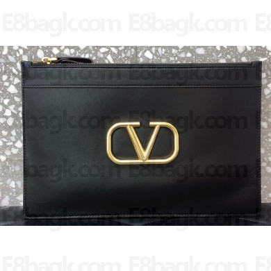 Valentino Large VLogo Signature Pouch Clutch Bag Black 2020